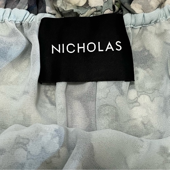 NICHOLAS Silk Evergreen Floral Dress Off the Shoulder Bell Sleeves Whimsigoth - Picture 12 of 16